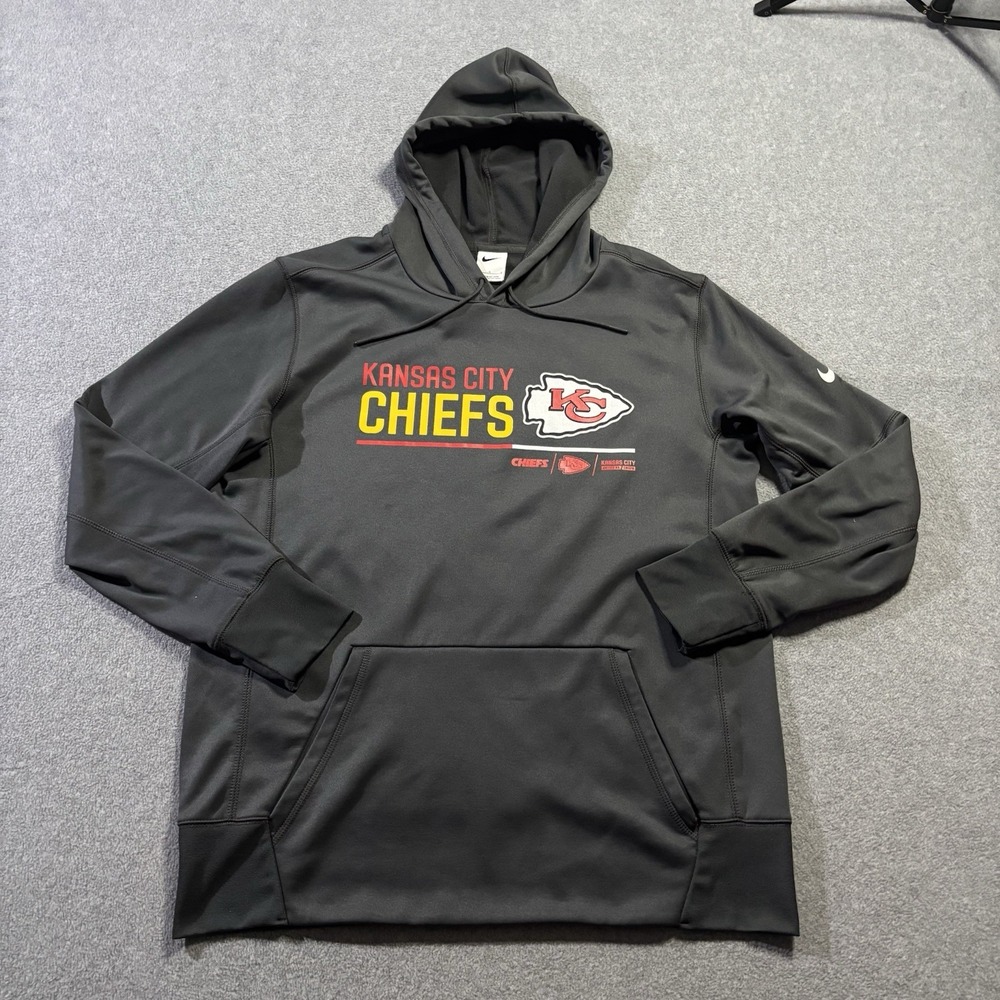 Nike Kansas City Chiefs Therma-FIT Hoodie Charcoal Men's Large NFL Logo Fleece